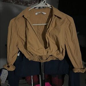 Zara Women's Camel Deep V Crop Top